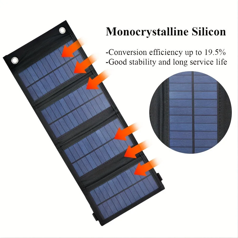 1Pc Portable USB Foldable Solar Panel - Waterproof Folding Solar Panels for Mobile Phone Battery and Tablets Charger, and for Outdoor Camping Home