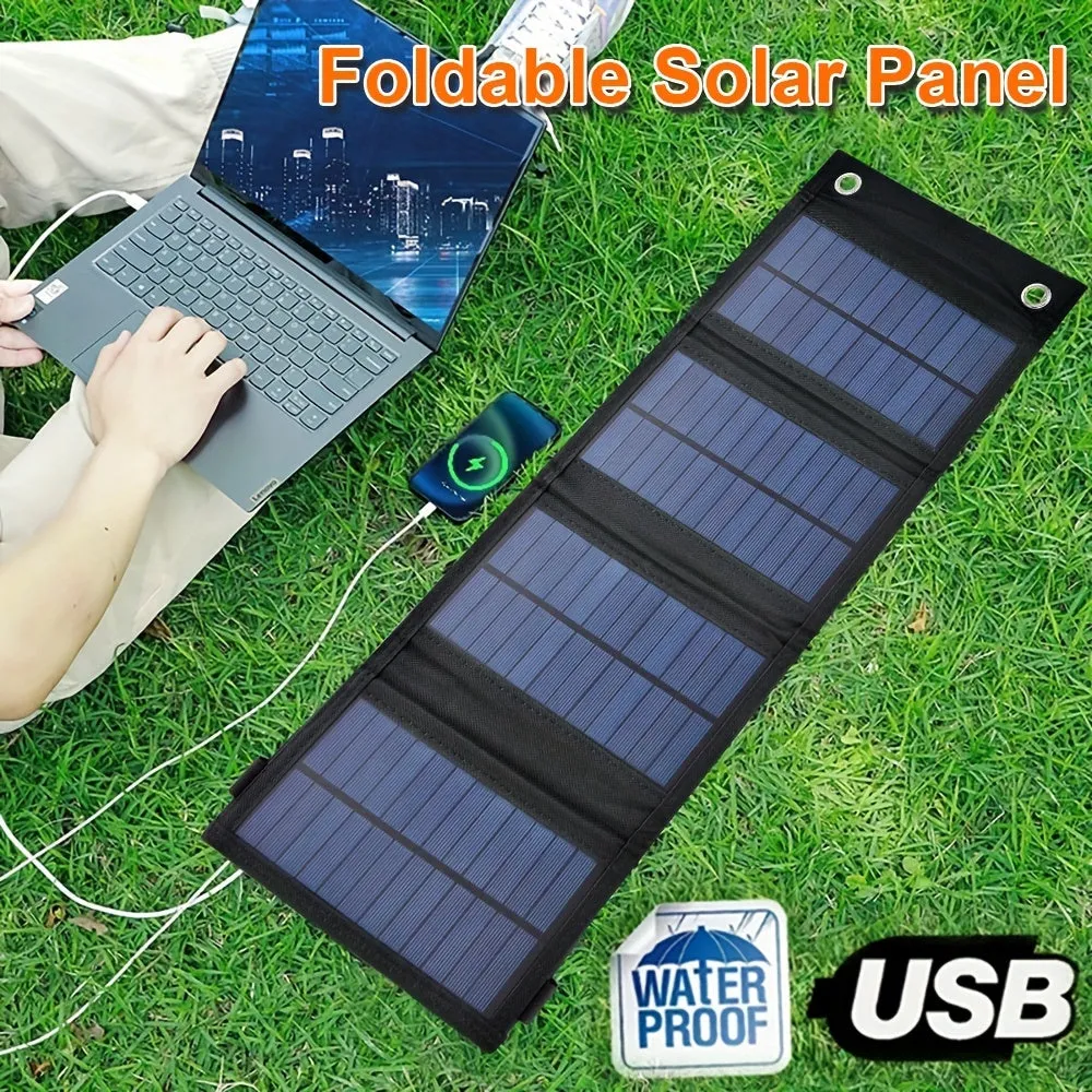 1Pc Portable USB Foldable Solar Panel - Waterproof Folding Solar Panels for Mobile Phone Battery and Tablets Charger, and for Outdoor Camping Home