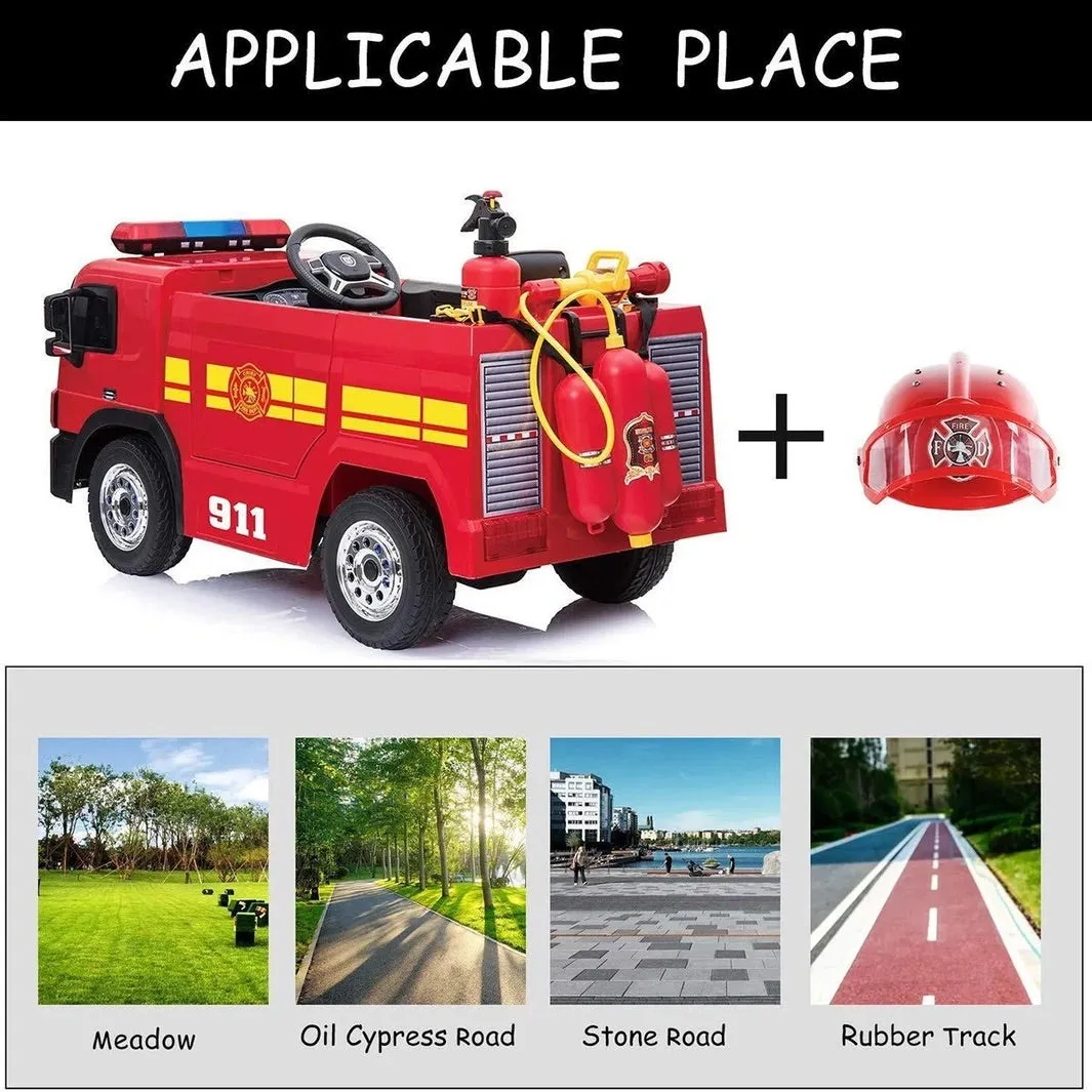 2025 Fire Truck Style Ride-On | 12V | Upgraded | Lots of Lights | Water Gun | Hat | Fire Extinguisher | Big 1 Seater | Remote