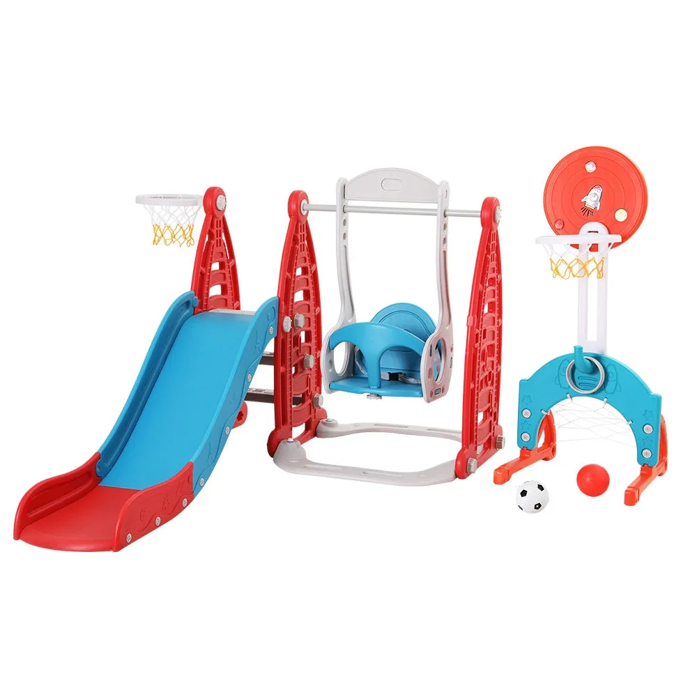 6-in-1 Kids Slide Swing Set Basketball Rings Goal by Keezi