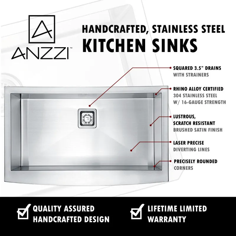 ANZZI Elysian Farmhouse 32 in. Single Bowl Kitchen Sink with Faucet in Brushed Nickel