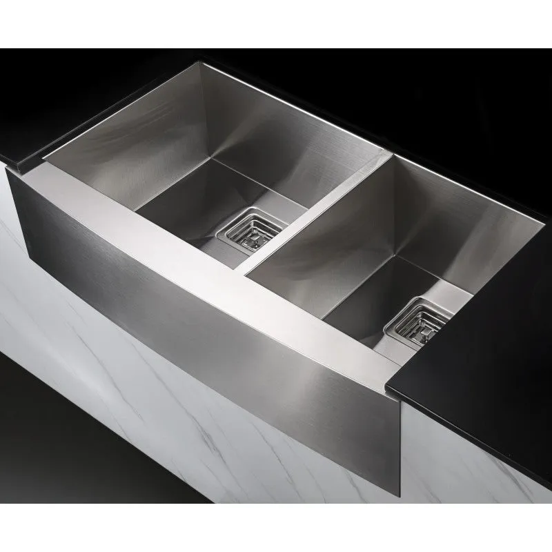 ANZZI Elysian Farmhouse 33 in. 60/40 Double Bowl Kitchen Sink with Faucet in Brushed Nickel