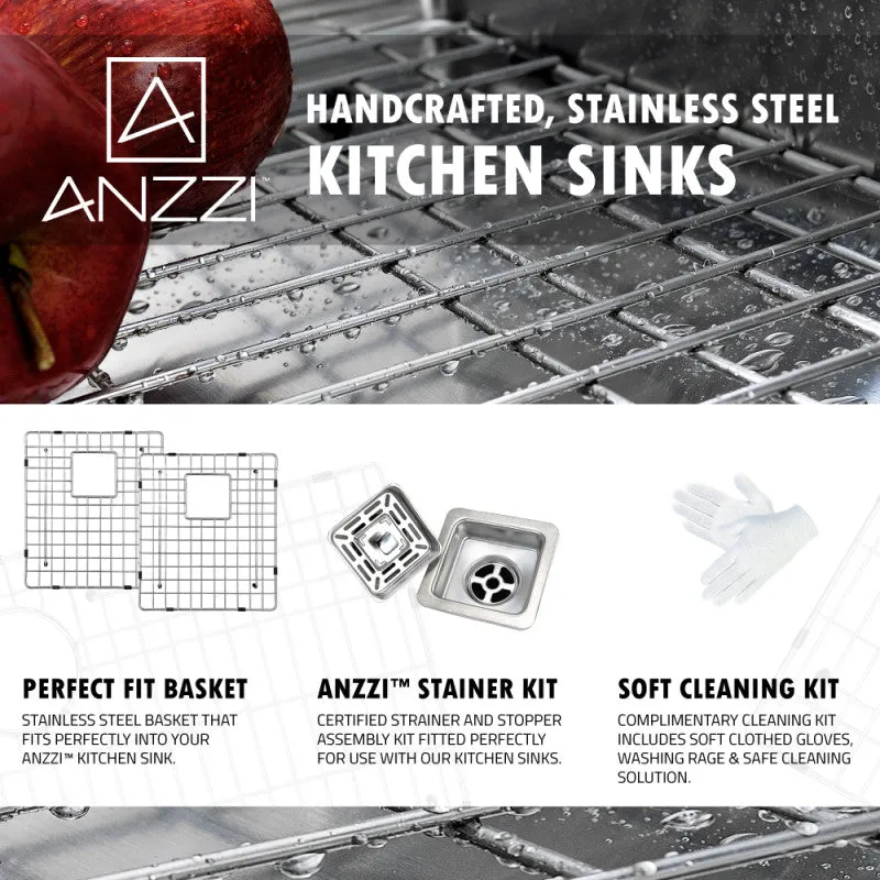 ANZZI Elysian Farmhouse 33 in. 60/40 Double Bowl Kitchen Sink with Faucet in Brushed Nickel