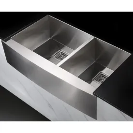 ANZZI Elysian Farmhouse 33 in. 60/40 Double Bowl Kitchen Sink with Faucet in Brushed Nickel