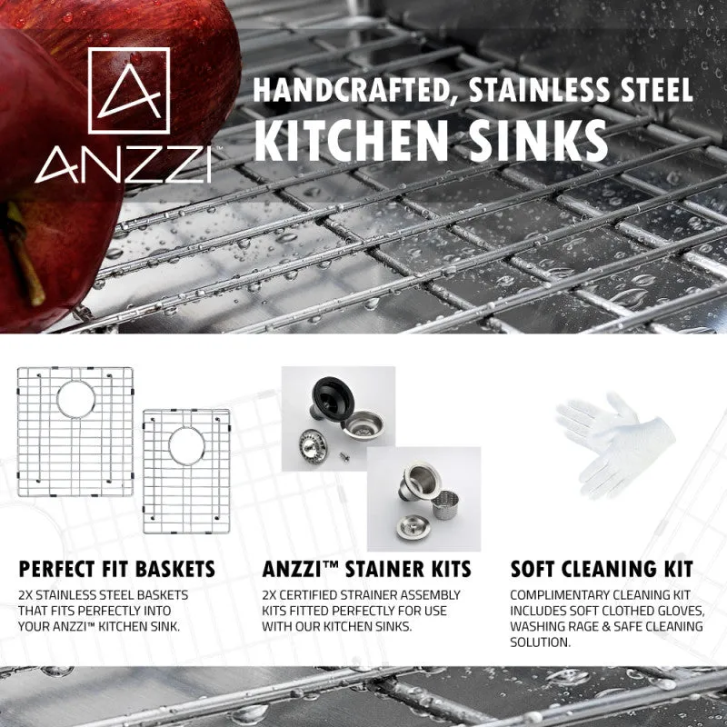 ANZZI Elysian Farmhouse Stainless Steel 36 in. 0-Hole 60/40 Double Bowl Kitchen Sink in Brushed Satin