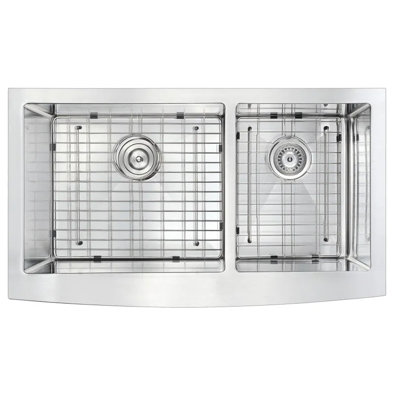 ANZZI Elysian Farmhouse Stainless Steel 36 in. 0-Hole 60/40 Double Bowl Kitchen Sink in Brushed Satin