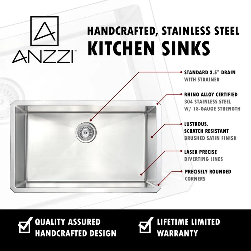 ANZZI VANGUARD Undermount 30 in. Single Bowl Kitchen Sink with Sails Faucet in Polished Chrome