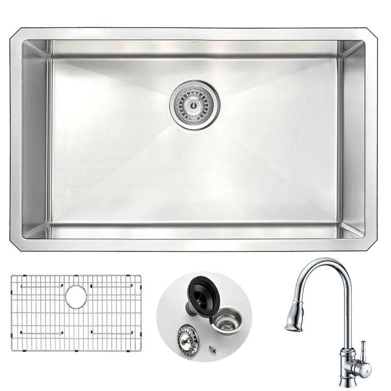 ANZZI VANGUARD Undermount 30 in. Single Bowl Kitchen Sink with Sails Faucet in Polished Chrome