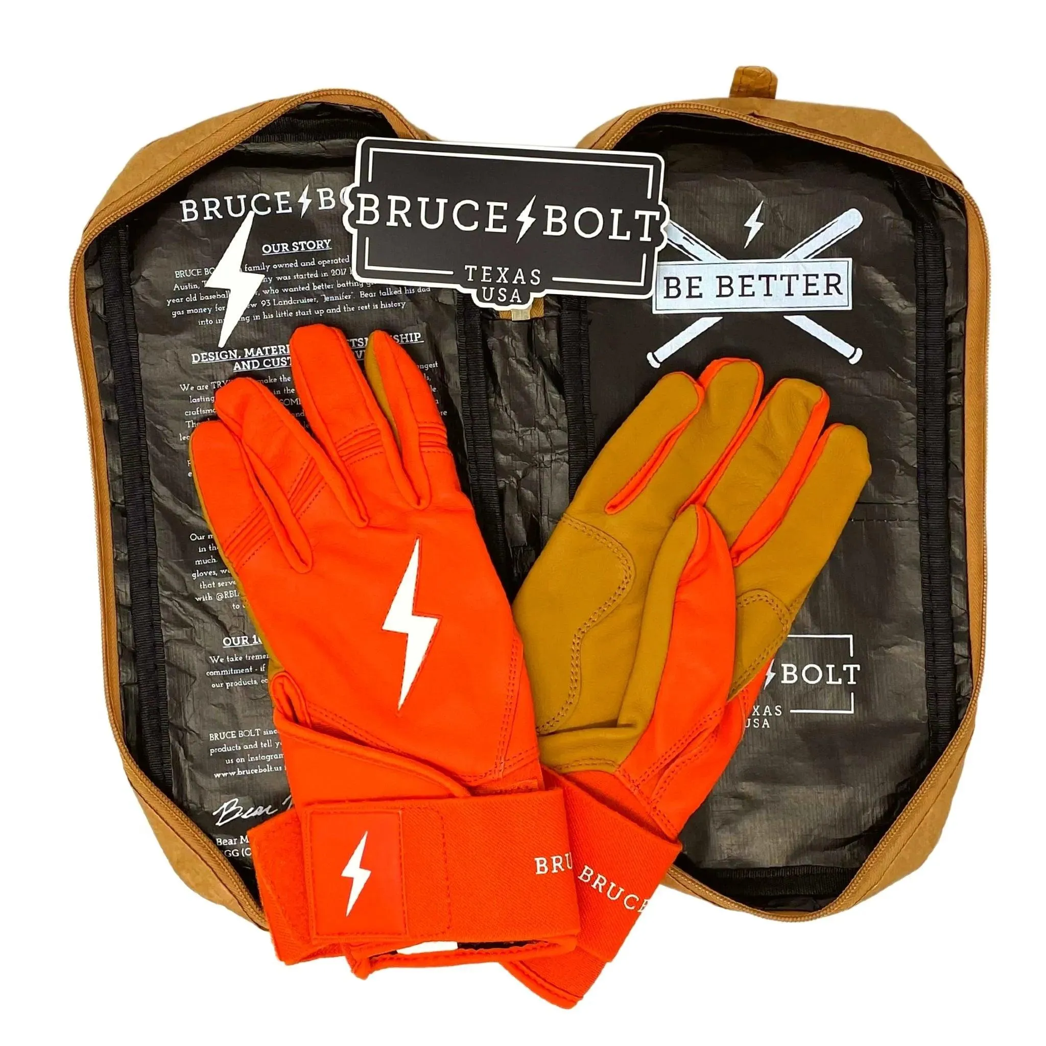 Bruce Bolt PREMIUM PRO Long Cuff Batting Gloves: Orange