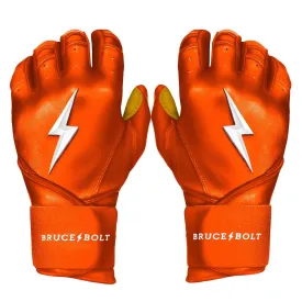 Bruce Bolt PREMIUM PRO Long Cuff Batting Gloves: Orange