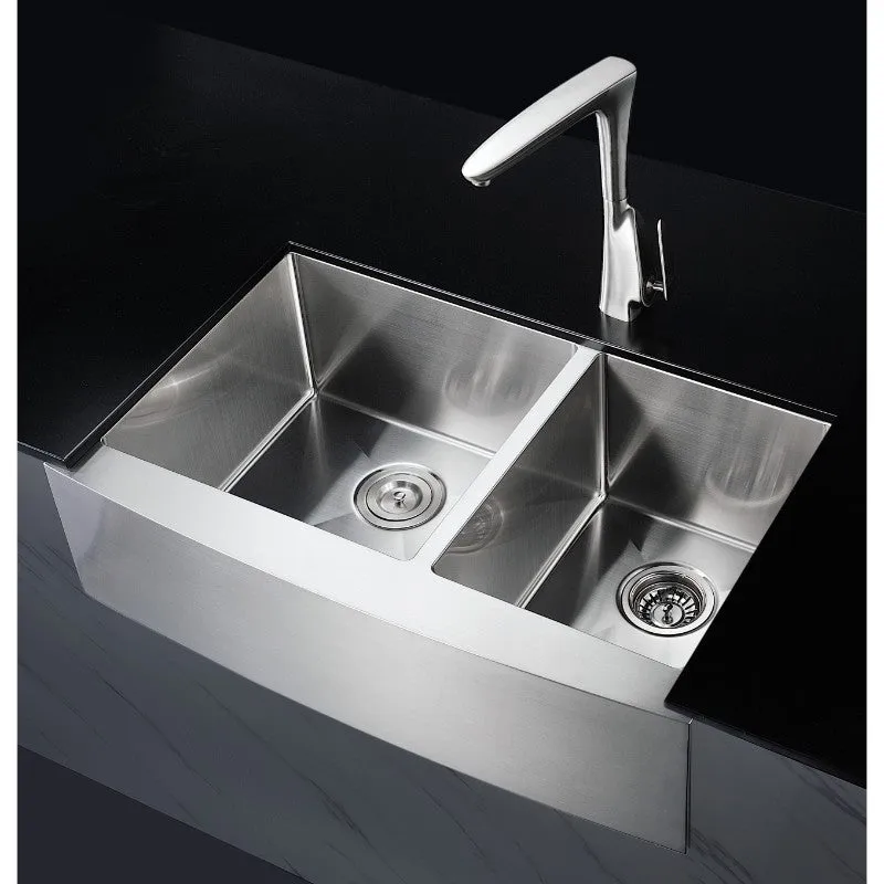 Elysian 32.88" Double Basin Farmhouse Apron Kitchen Sink in Brushed Satin