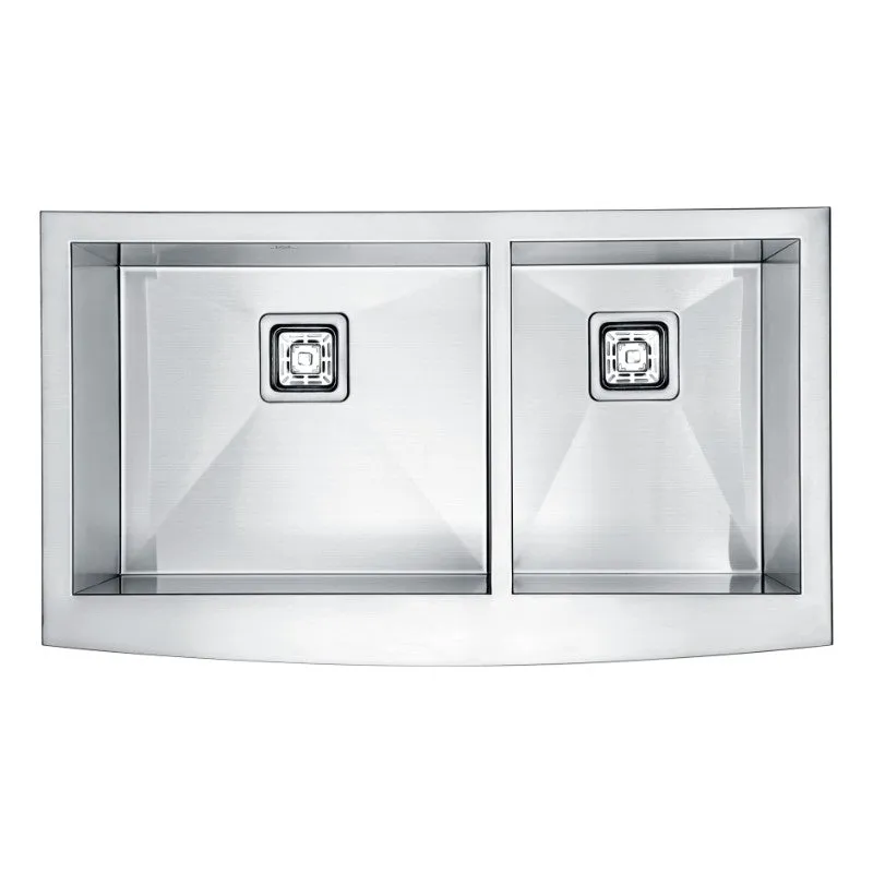 Elysian 32.88" Double Basin Farmhouse Apron Kitchen Sink with Square Drain in Brushed Satin