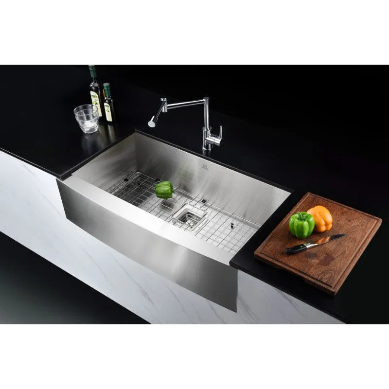 Elysian 32.88" Single Basin Farmhouse Apron Kitchen Sink with Square Drain in Brushed Satin