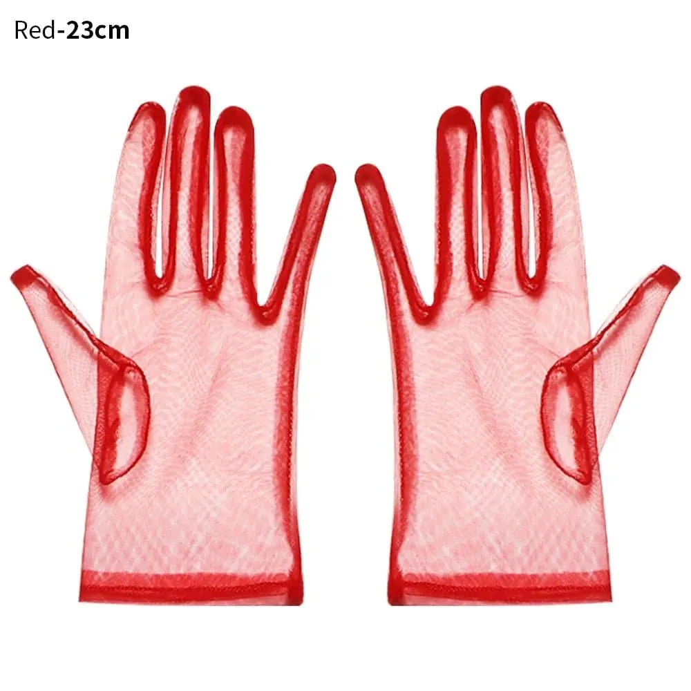 Long Mesh Tulle Gloves for Women - Elbow Length, Acetate Material (23cm, 55cm) - Black, White, Red, Grey, Champagne