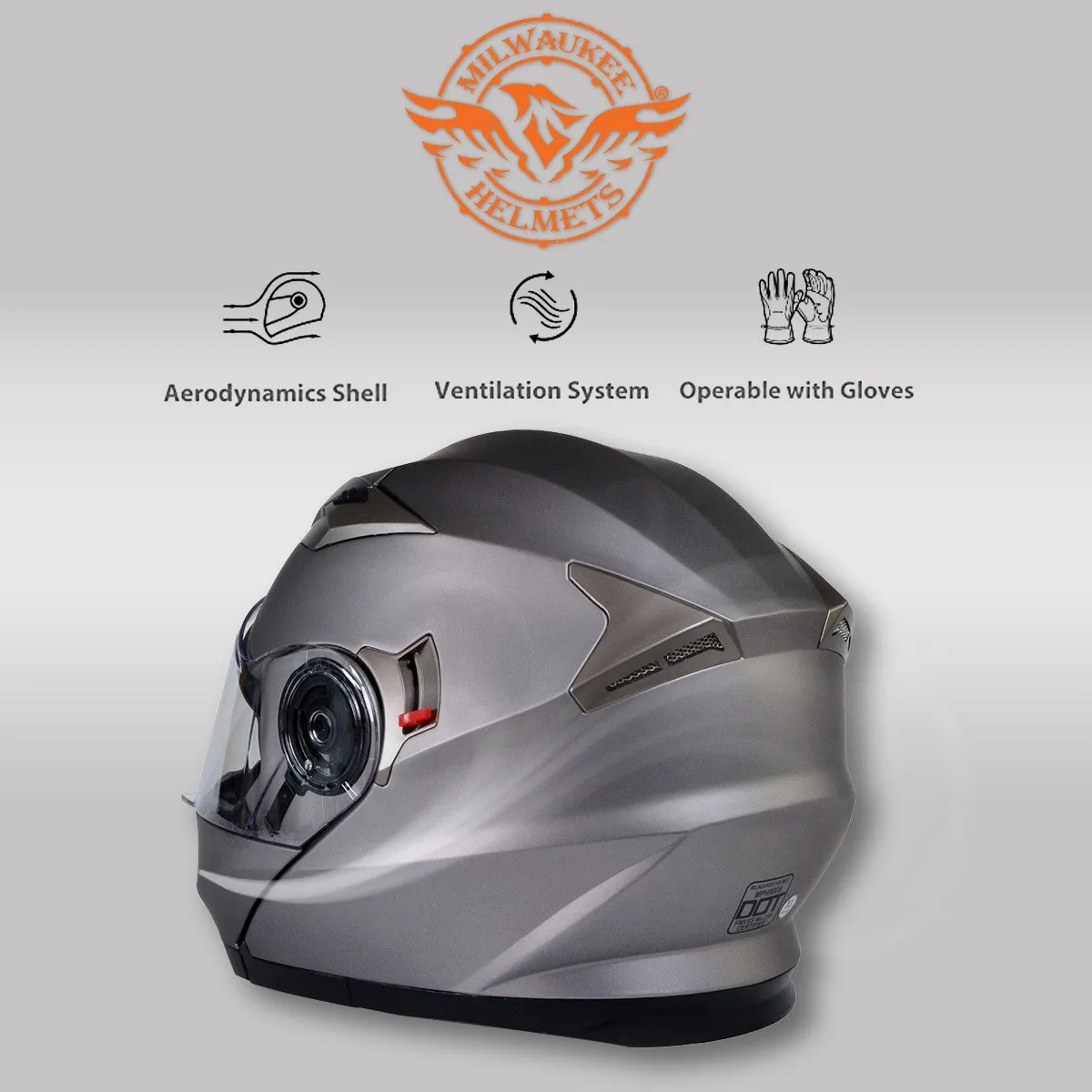 Milwaukee Helmets MPH9808DOT 'Ionized' Silver Advanced Motorcycle Modular Helmet for Men and Women Biker w/ Drop Down Visor