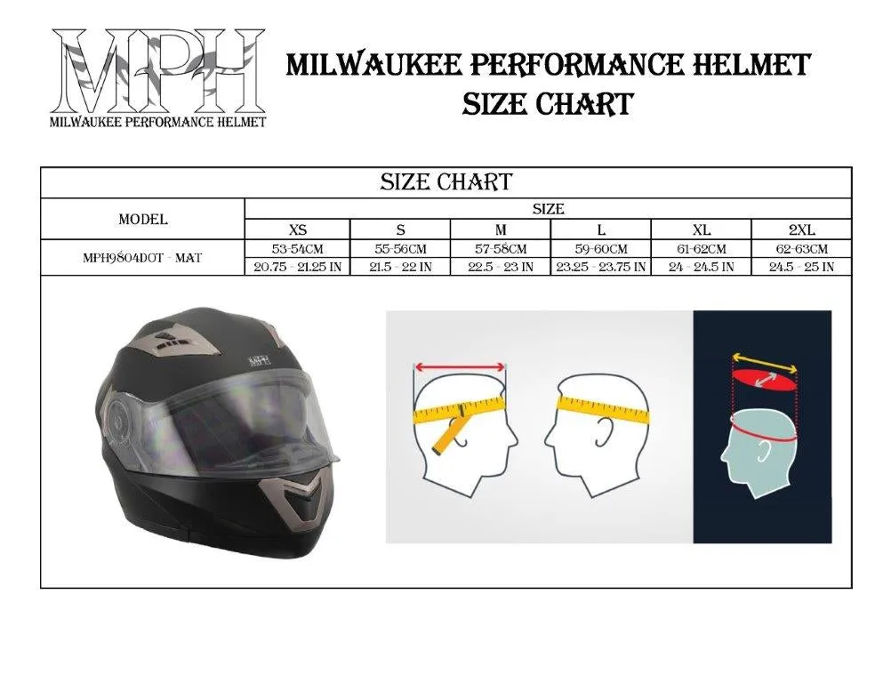 Milwaukee Peformance Helmets MPH9804DOT Matte Black Modular Racing Helmet with Drop Down Tinted Visor