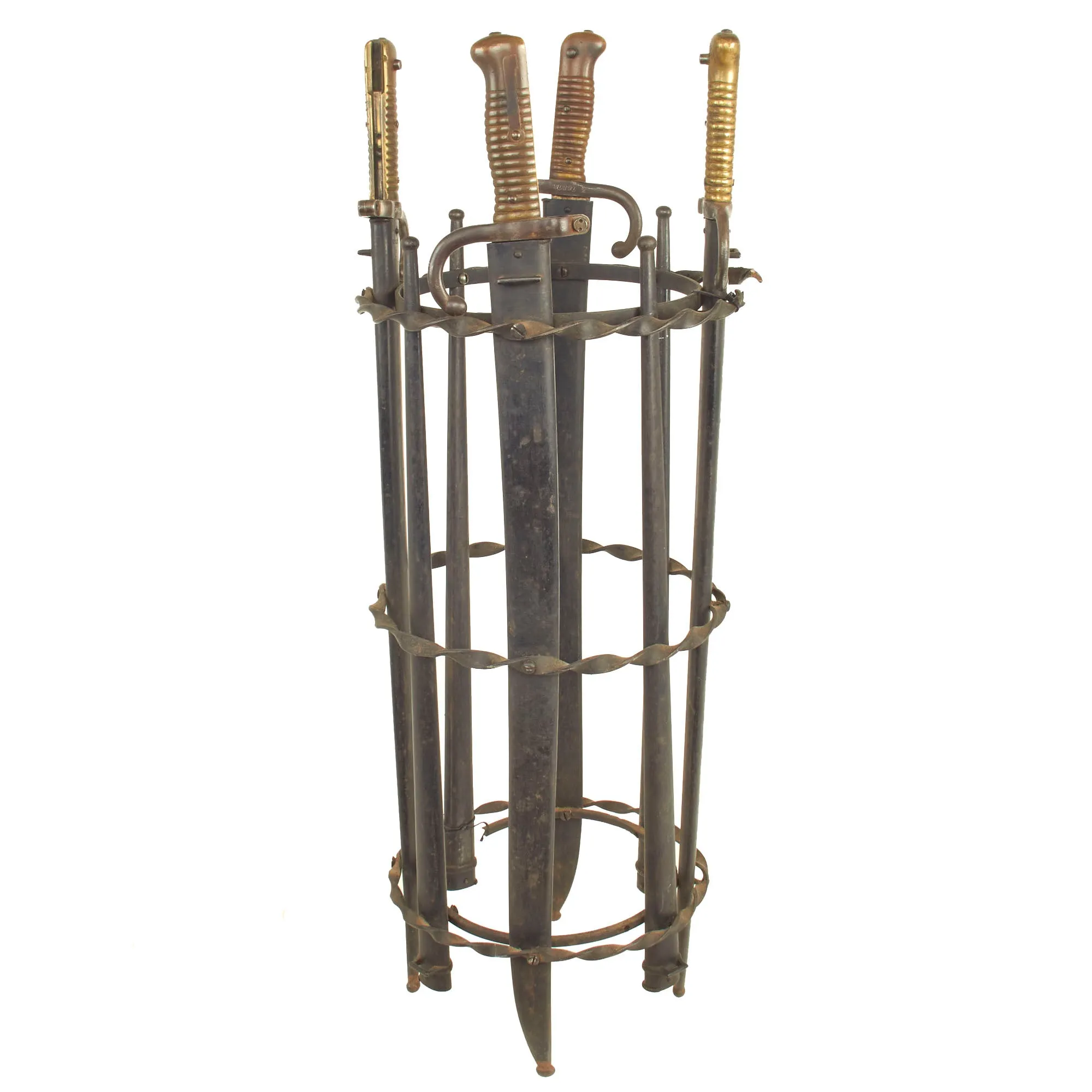 Original Custom Umbrella Basket Made With Four French M1866 Bayonets in Scabbards and Gras Bayonet Scabbards