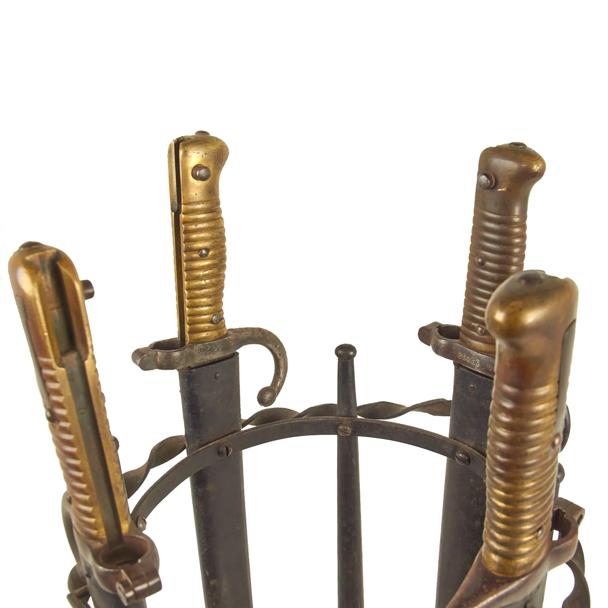 Original Custom Umbrella Basket Made With Four French M1866 Bayonets in Scabbards and Gras Bayonet Scabbards