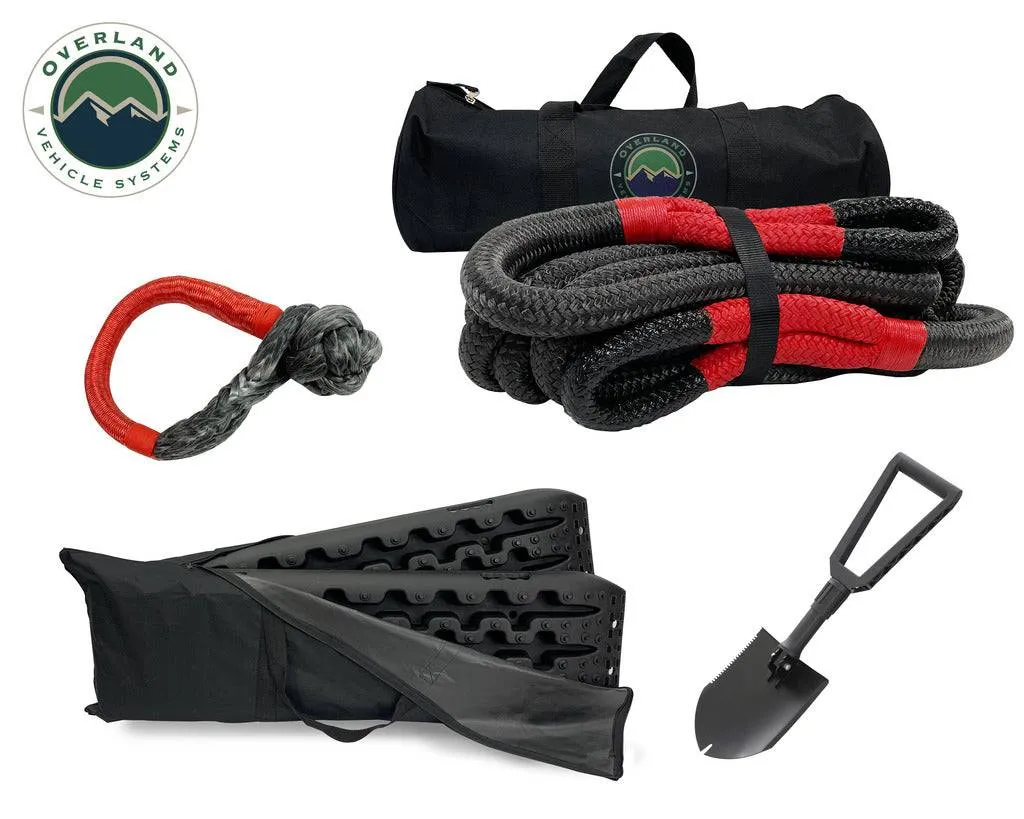 Overland Vehicle Systems Ultimate Recovery Package - Brute Kinetic Rope, Recovery Shovel, Recovery Ramp, 5/8" Soft Shackle | Universal