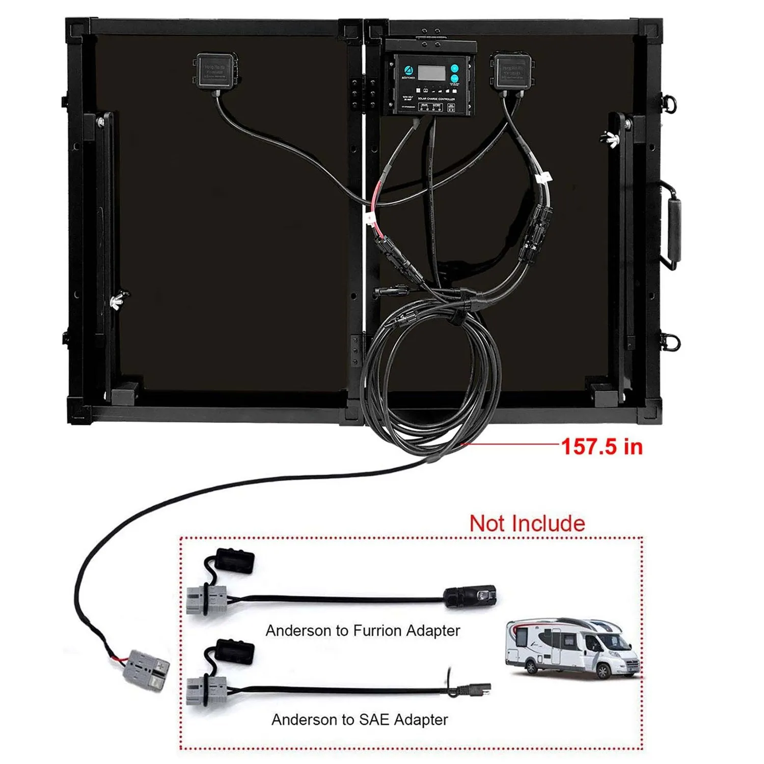 PTK100W Portable Solar Panel kit, Foldable 2X 50w Mono Suitcase, proteusX 20A Charge Controller