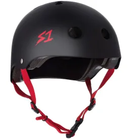 S1 Lifer Skate Helmet Black Matte Red Straps - Large (22")