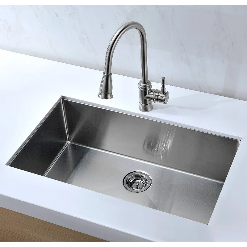 Vanguard 32.75" Single Basin Undermount Kitchen Sink in Brushed Satin